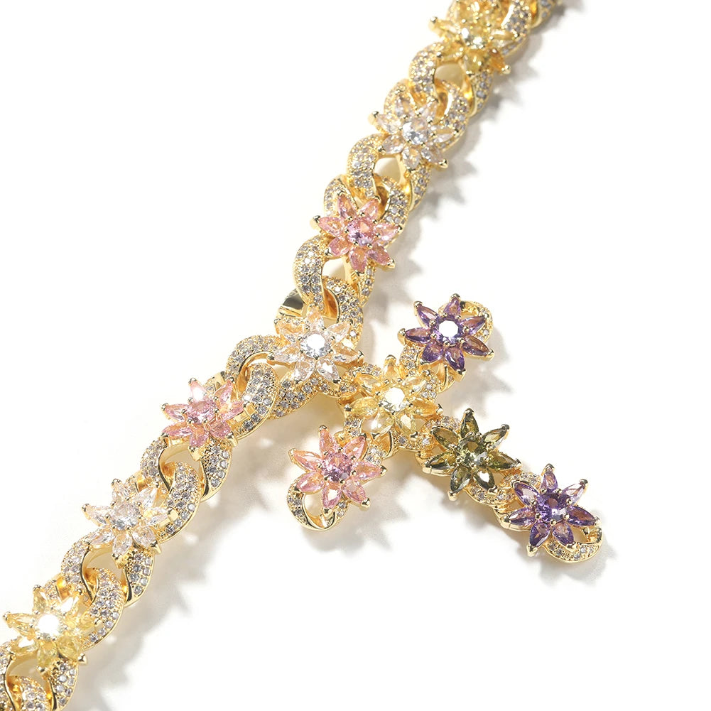 Flower Inifinity Link Chain Cross Pendant Necklace