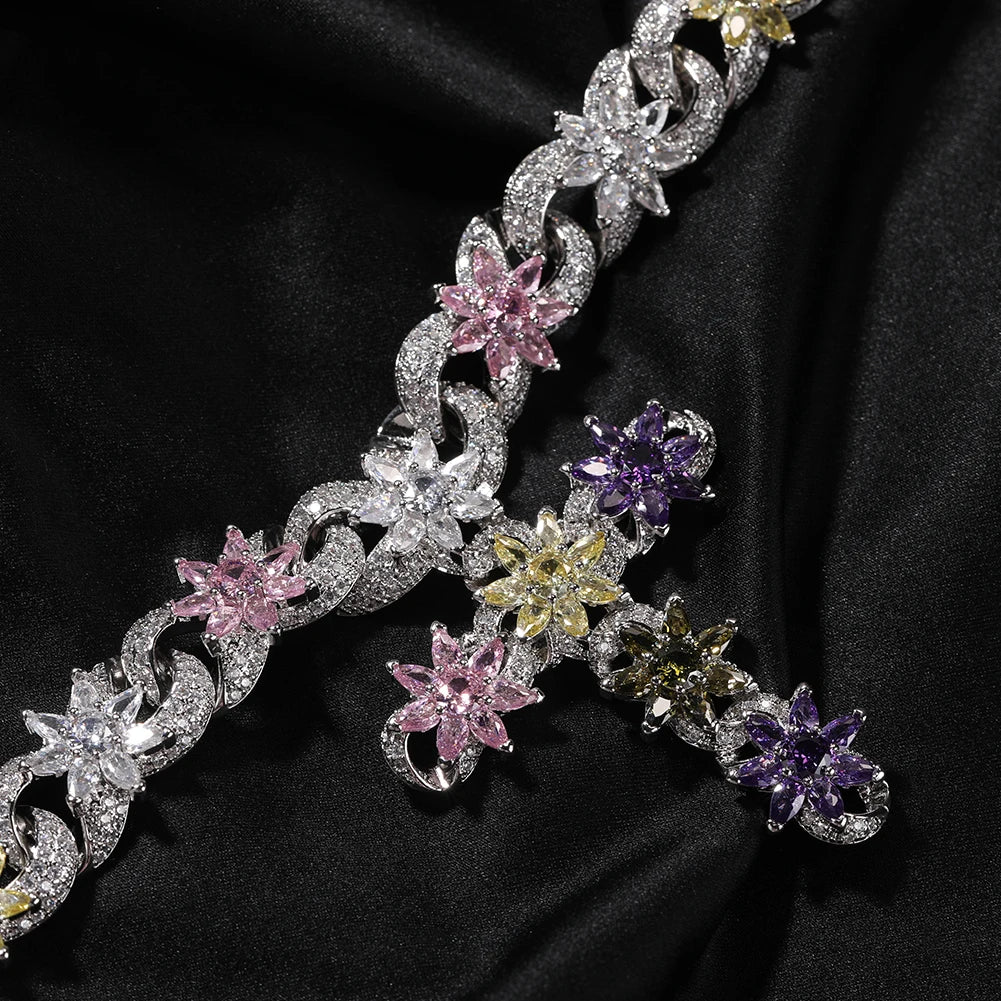 Flower Inifinity Link Chain Cross Pendant Necklace