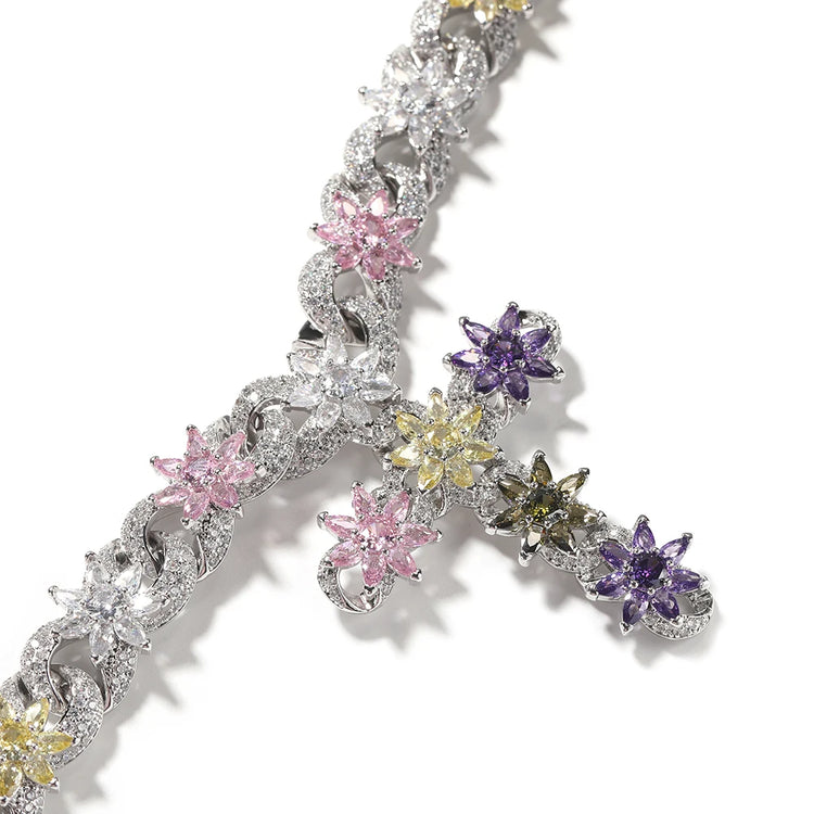 Flower Inifinity Link Chain Cross Pendant Necklace