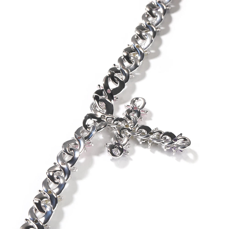Flower Inifinity Link Chain Cross Pendant Necklace